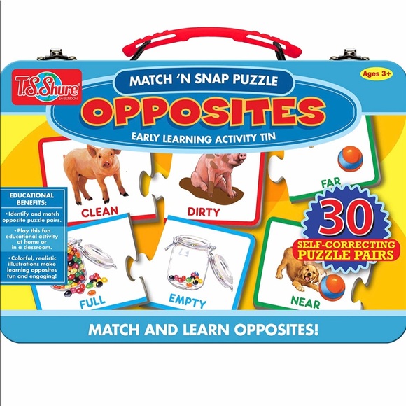 Opposites 30-Piece Matching Puzzle with Tin Storage Case Pre-School Kindergarten - Picture 3 of 5